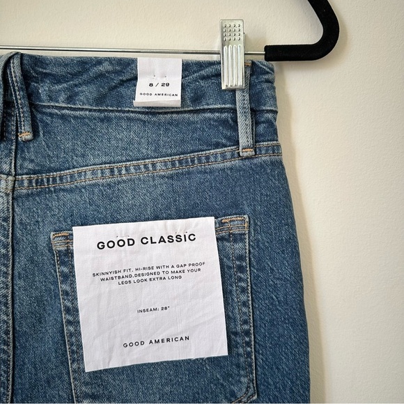 NWT Good American Good Classic Raw Hem High Rise Jeans In Blue Size 29 - Picture 6 of 7
